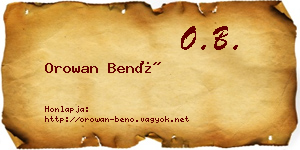 Orowan Benő névjegykártya